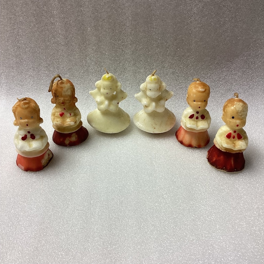 6 Vintage Gurley Candle Co. Figural Christmas Caroler Candles